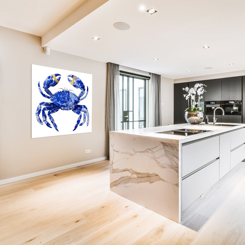 Crab Royal Blue White- plexiglas schilderij - kunst