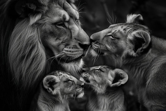 Lion Family - Zwart wit schilderij- plexiglas schilderij - kunst