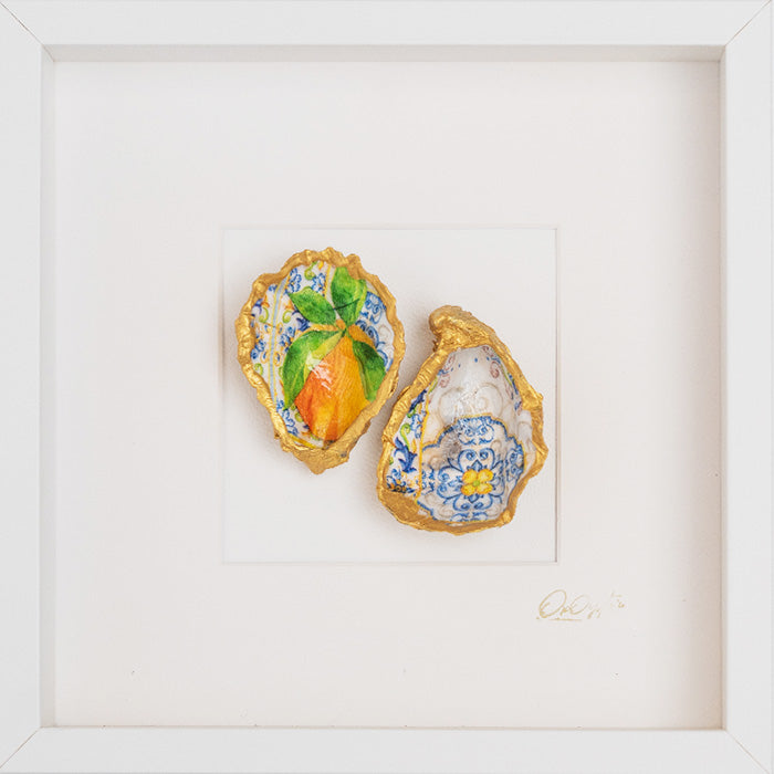 Amalfi - Tangerine 27x27cm - Ingelijste oesters- plexiglas schilderij - kunst