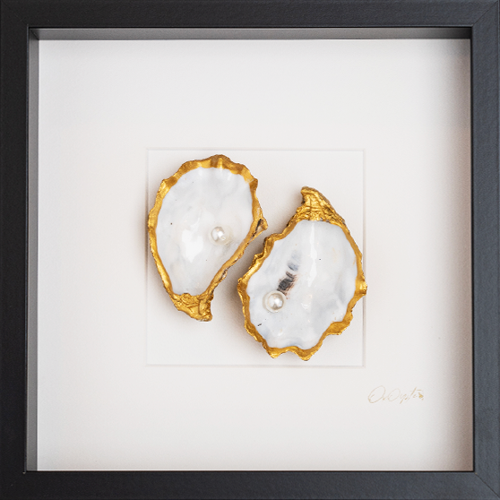 Pearls Modern 27x27cm - Ingelijste oesters- plexiglas schilderij - kunst