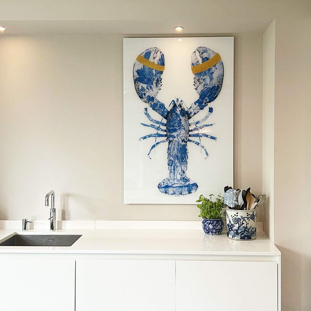 Lobster Delfts Blauw Verticaal- plexiglas schilderij - kunst