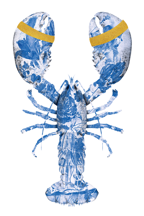 Lobster Delfts Blauw Verticaal- plexiglas schilderij - kunst